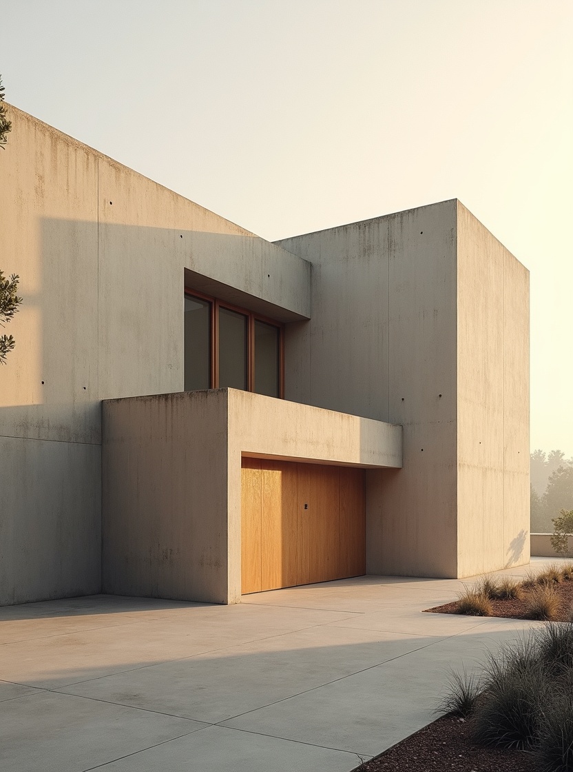 Fachada de casa minimalista al amanecer